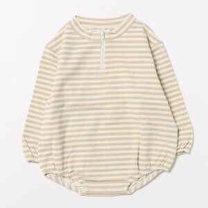 Quincy Mae sand - stripe long sleeve romper size 12-18M